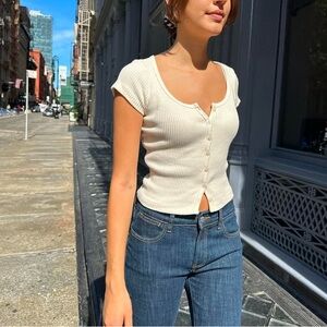 Brandy Melville Cream Button-Up Ribbed Top